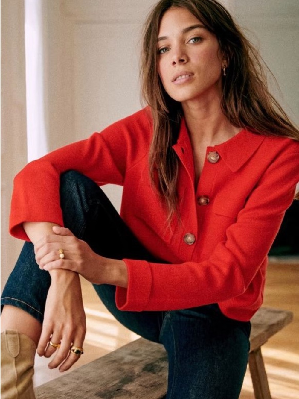 NWT / Sezane Betty Cardigan in Coral Red - Picture 5 of 5